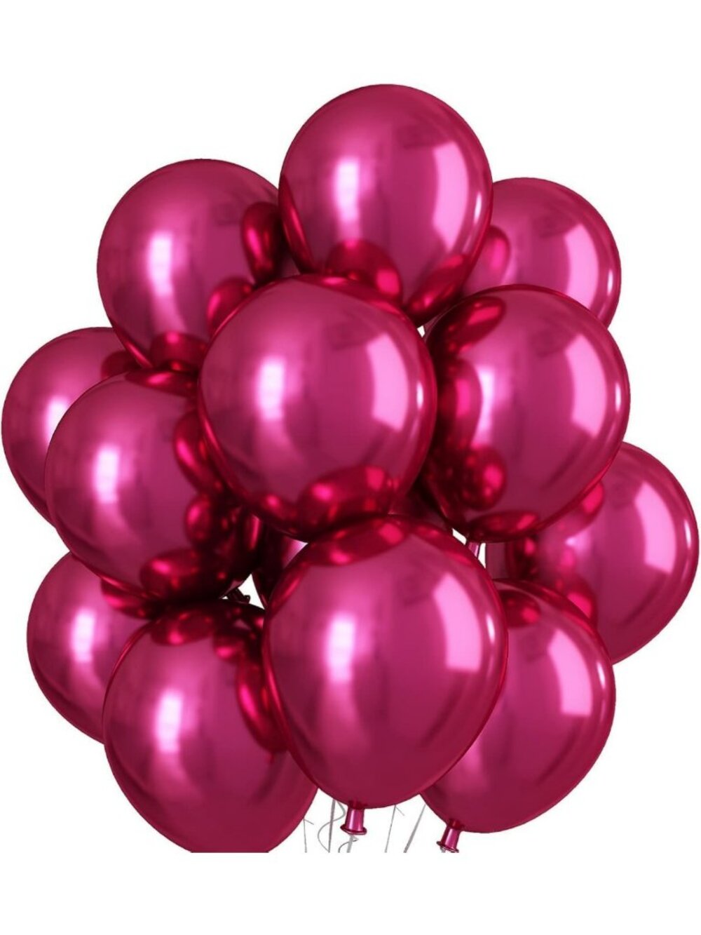 Shiny Hot Pink Metallic Balloons 12" - Double Stuffed Chrome Latex for Parties